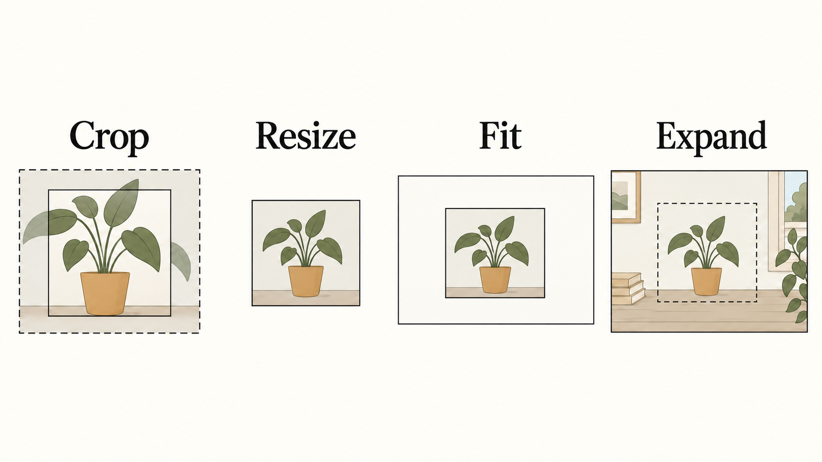 Four operations affect image framing differently