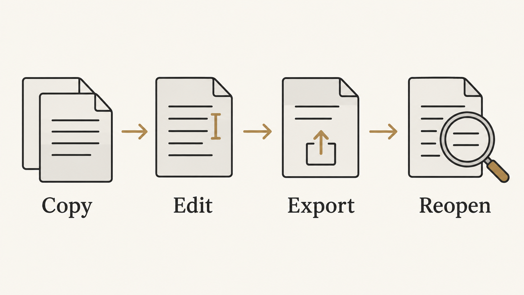 A copy, edit, export and reopen workflow checks migration