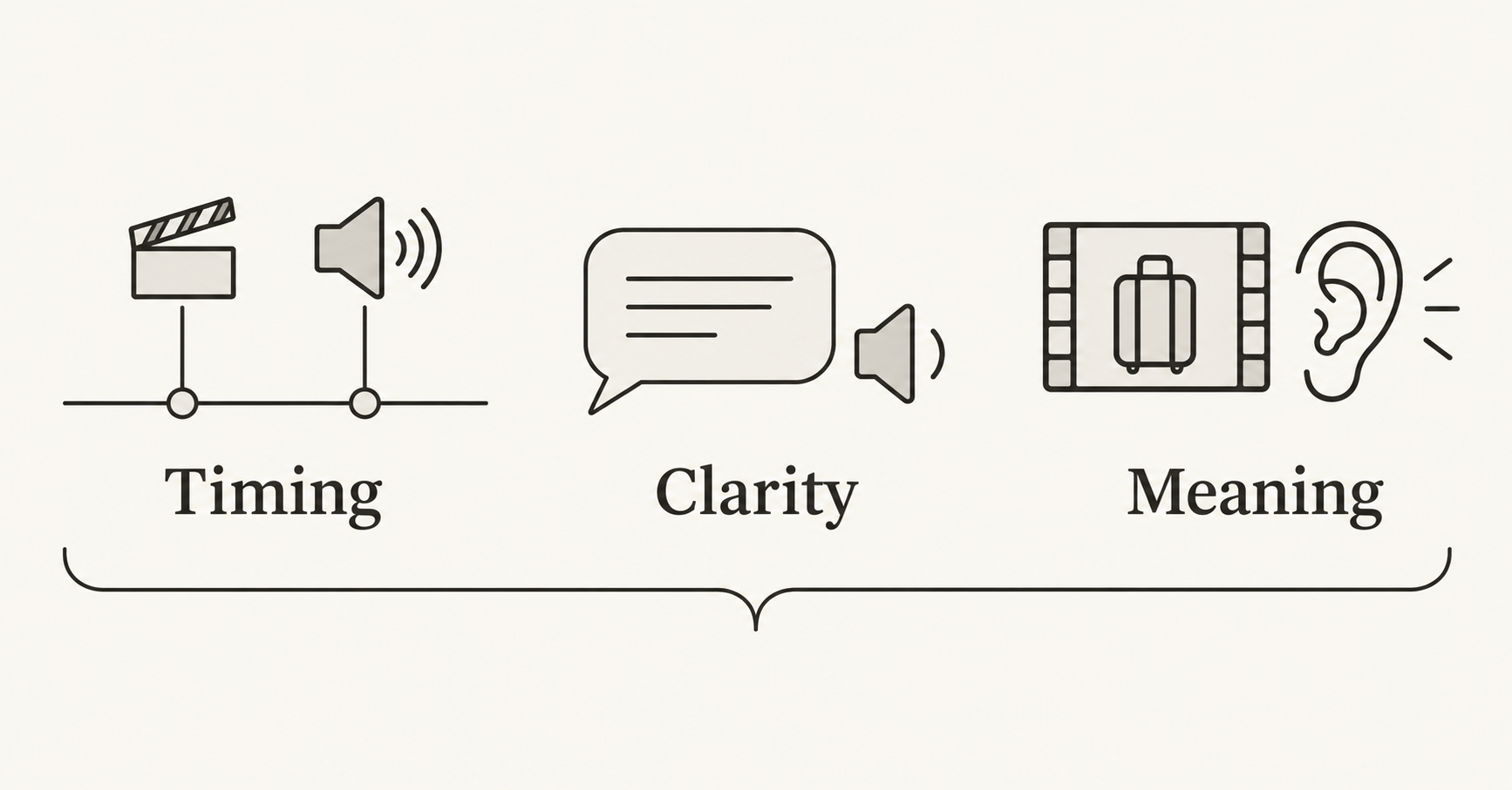 The same clip is reviewed for synchronization, speech clarity and the meaning conveyed by sound.